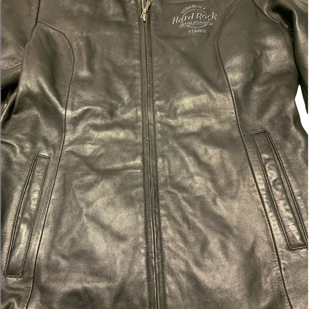 Tampa Seminole Hard Rock Hotel Small Black Soft Leather Jacket Zipper 2 Pockets